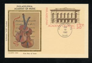 US UX96 13 cent Postal Card Philadelphia Academy Music UA Colorano cachet FDC