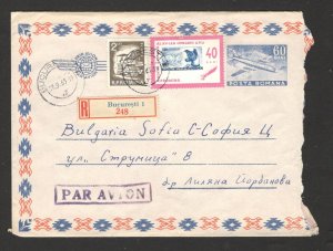 ROMANIA TO BULGARIA- REGISTERED AIRMAIL COVER -PLANE - 1965.