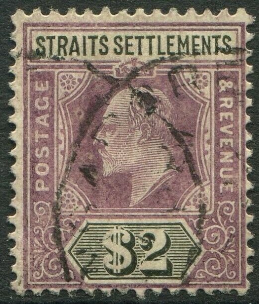 STRAITS SETTLEMENTS-1905 $2 Dull Purple & Black Sg 137 GOOD USED V50191