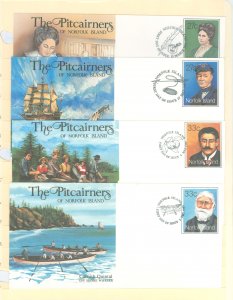 Norfolk Island  1983-86 4 different Postal Stationery U/A FDCs. The Pitcairners.