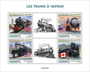 GUINEA - 2022 - Steam Trains - Perf 4v Sheet - Mint Never Hinged