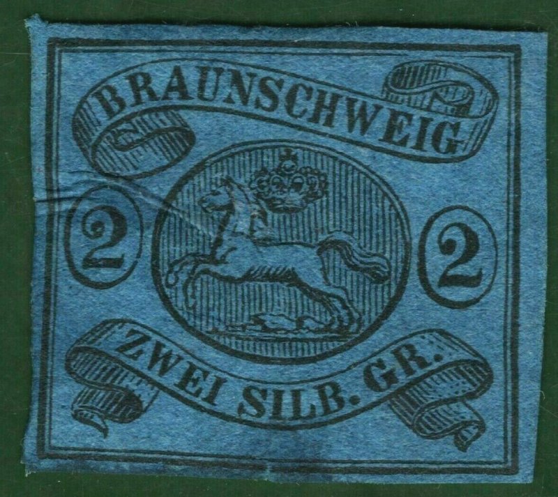 Germany States BRUNSWICK Scott.9 2sgr HORSE (1853) Mint MNG Cat $200 BLGREEN4