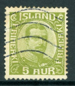 Iceland 1922 Christian X 5a Olive Green Scott # 112 VFU D181