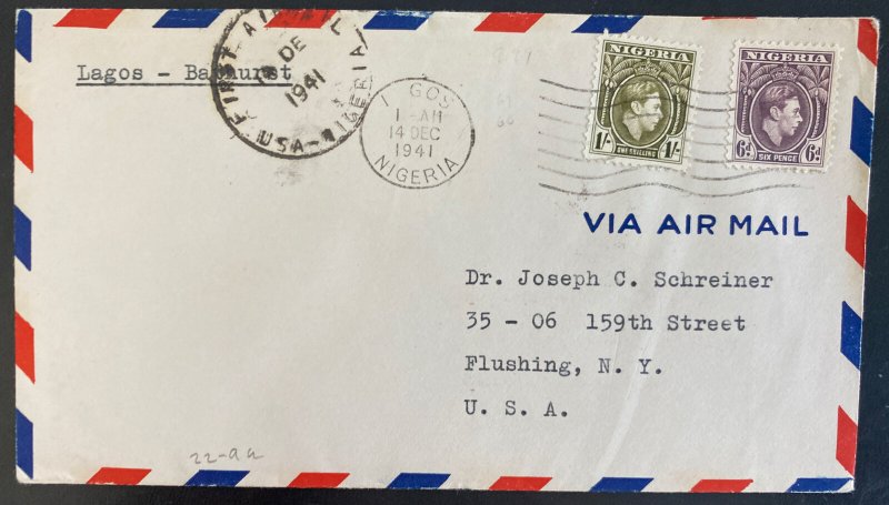 1941 Lagos Nigeria First flight Airmail cover FFC To Bathurst Gambia