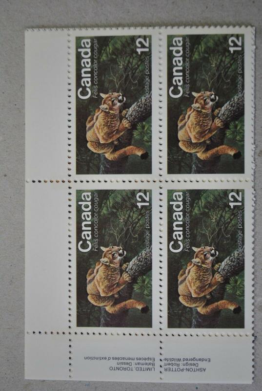 CANADA 1977 Plate Block Stamp  #732 12¢ ENDANGERED WILDLIFE Eastern Cougar MNH 