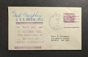 1933 USS Breese Navy Cover to Buffalo New York Pearl Harbor Oahu Hawaii Cancel