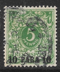 GERMAN P.O.'S IN TURKISH EMPIRE SG10 1889 10pa ON 5pf BLUE-GREEN USED