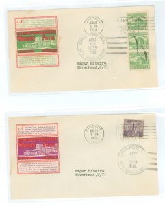 US 730a-731a 1933 Century of Progress (set of two) 1c strip of three & 3c single on two first day covers with matching Ioor cach