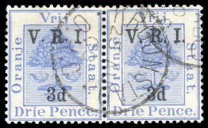 Orange Free State 1900 3d on 3d pair RAISED & LEVEL STOPS vfu. SG 117b.