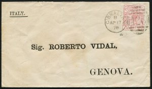 Gibraltar 1873 2½d sg141 plate 9 on printed envelope from Gibraltar 1878 to Ge