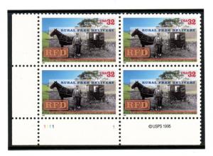 US  3090 Rural Free Delivery 32c - Plate Block of 4 - MNH - 1996 - 1111-1  LL