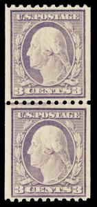 Scott 489 1917 3c Washington Coil Joint Line Pair F-VF OG NH Cat $70