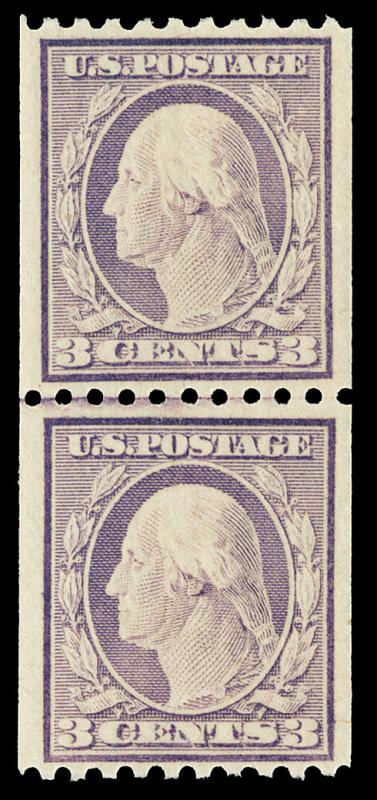 Scott 489 1917 3c Washington Coil Joint Line Pair F-VF OG NH Cat $70