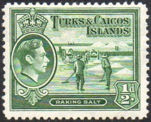 Turks & Caicos Islands 1944 ½d deep green MH