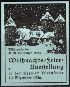 1936 Germany Poster Stamp Christmas Celebration Exhibition Tyrolean Wine Bar