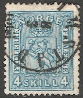 NORWAY 1867 Sc 14  4sk Lion Coat of Arms Used, VF