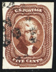 12, Used 5¢ XF GEM - Beautiful Four Margin Stamp! - Stuart Katz