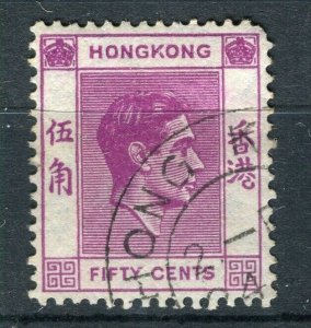 HONG KONG; 1938-40s early GVI Portrait issue fine used Shade of 50c. value