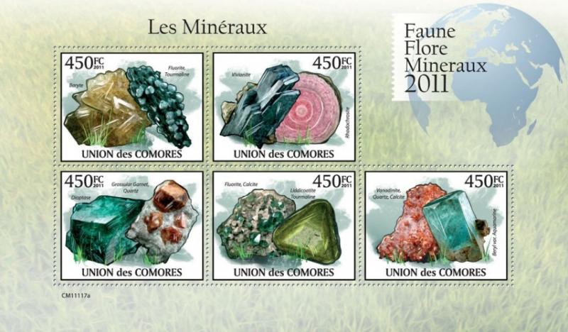 COMORES 2011 SHEET MINERALS III MINERAUX MINERALES MINERAIS MINERALIEN cm11117a