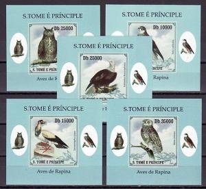 St. Thomas, 2009 issue. Birds with Owls issue on 5 Deluxe s/sheets. ^