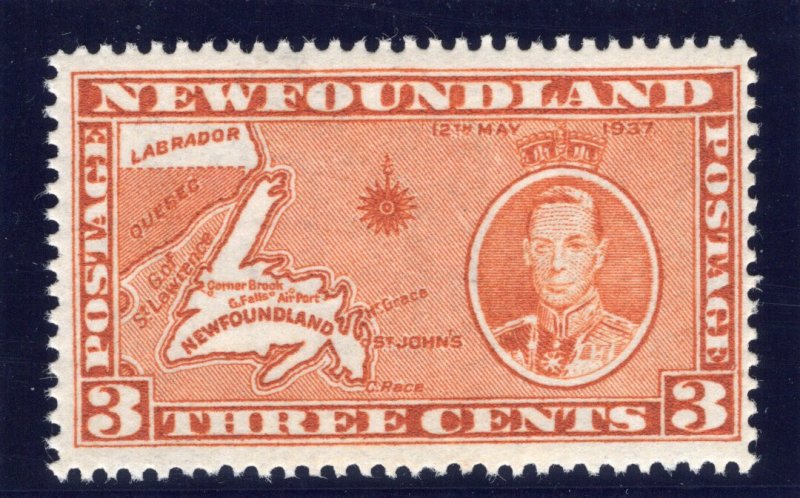 Newfoundland 1937 KGVI Coronation 3c orange-brown (Die I - p13½) MNH. SG 258c.