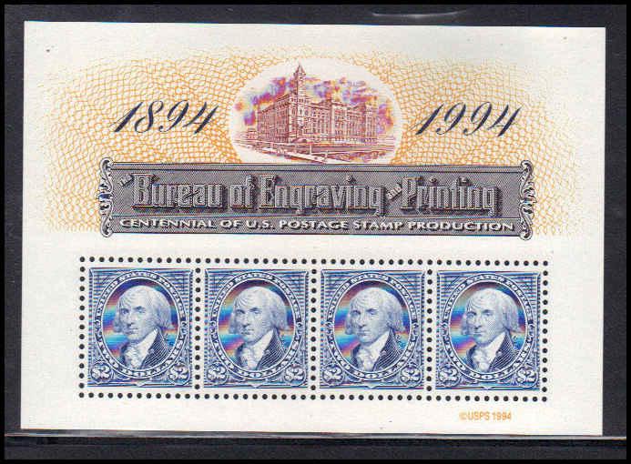 2875 $2 BEP Souvenir Shett Fine MNH Z4782