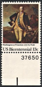 SC#1704 13¢ Washington at Princeton 1777 by Peale Plate Single (1977) MNH