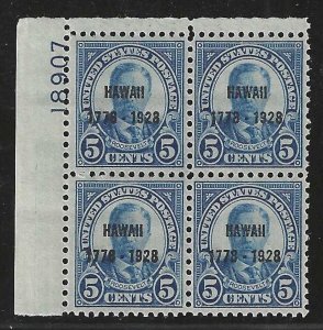 U.S., 1928, Scott #648, 5c Hawaii Plate Block, Mint, O.G., Never Hinged