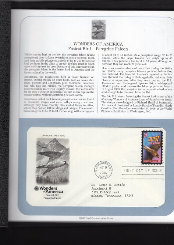 4033-4072 Wonders of America, set/40 FDC PCS addressed in album