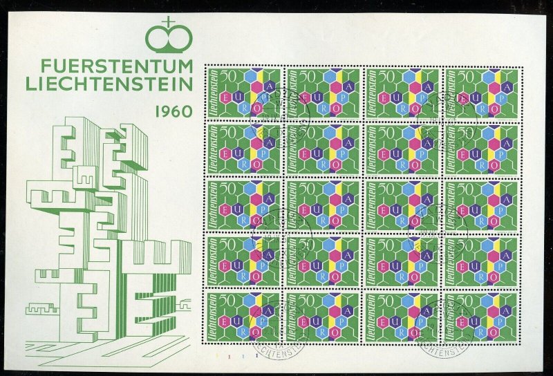 LIECHTENSTEIN 1960 EUROPA SCOTT #356 VF MINIATURE SHEET USED