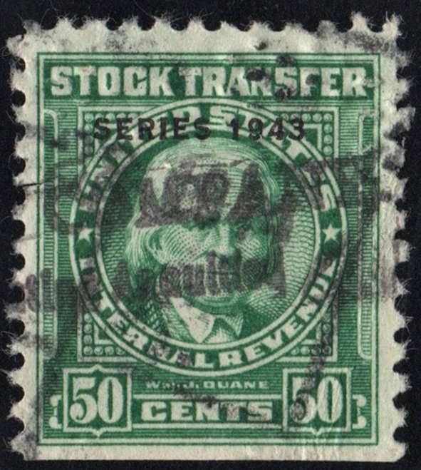 RD148 50¢ Stock Transfer Stamp (1943) Cut Cancelled