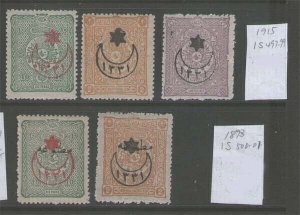 Turkey 1915 War Issues Overprinted on postage stamp IsF497-501 sets MH-VF