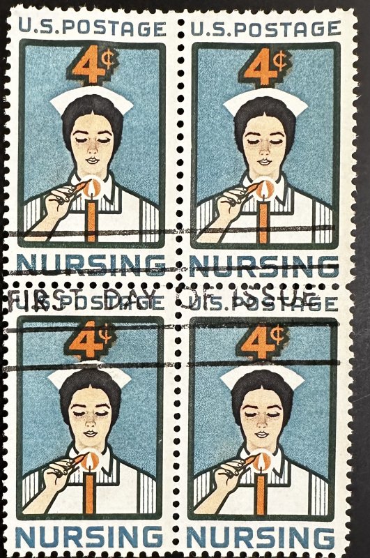 US #1190 Used VF Block of 4 w/FD Cancel - 4c Nursing 1961 [BB275]