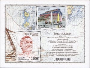St Pierre & Miquelon 2017 Mi BL31 MNH. Eric Tabarly, map