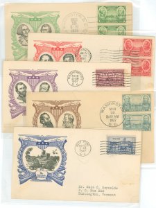 US 785-9 1936-7 Famous Army officers, set of five on five addressed first day covers with matching Linprint cachets.