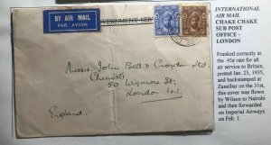 1935 Chake Chake Zanzibar International Airmail Cover To London England