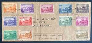 1947 Norfolk Island Australia First Day Cover To Aukland First Stamp Set Sc#1-12