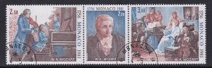 Monaco  #1275-1277a  cancelled  1981 Wolfgang Mozart strip of three