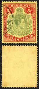 Bermuda SG118b KGVI 5/- Pale Green and Red/yellow Line Perf 14.25 (Ref 78)