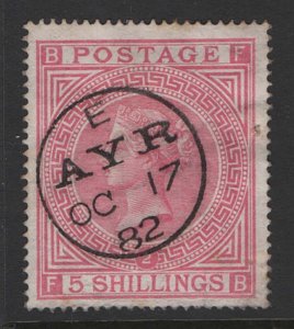 GB 1867 5s pale rose plate 2 sg127 superb used, crisp Ayr 1882 cds, natural pa