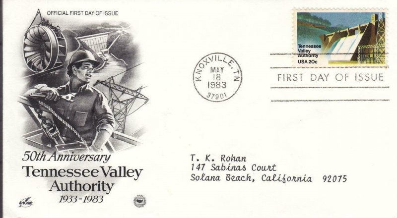 1983, 50th Anniv. Tennessee Valley Authority, Artcraft/PCS, FDC (D15163)