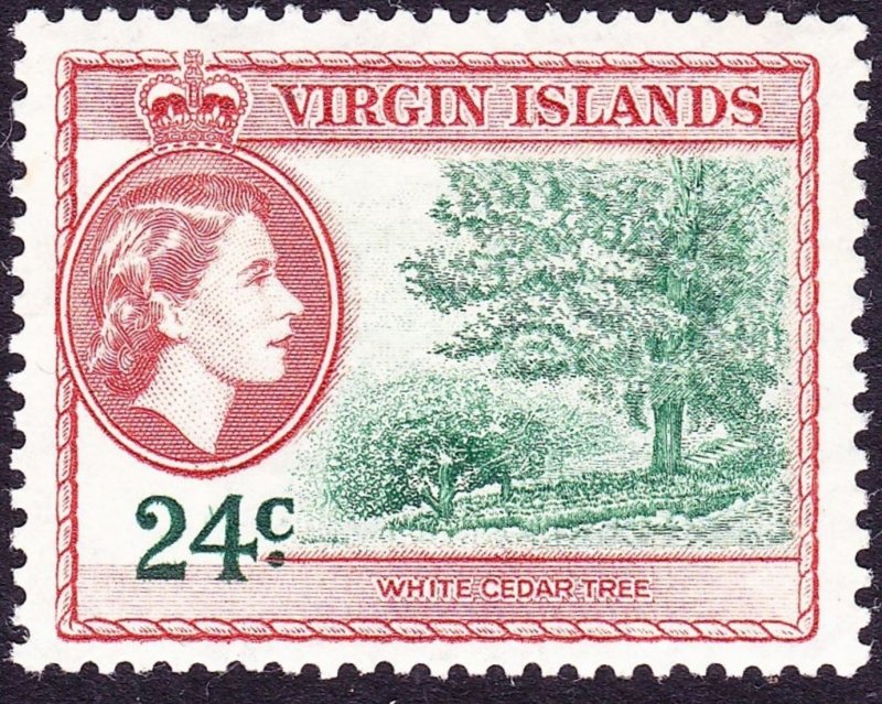 BRITISH VIRGIN ISLANDS 1956 QEII 24c Myrtle-Green & Brown-Orange SG157 FU