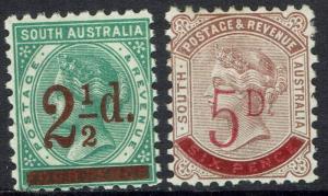 SOUTH AUSTRALIA 1891 QV SURCHARGE SET PERF 10