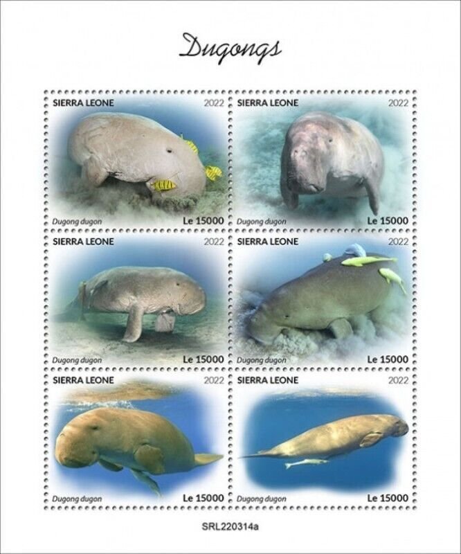 Sierra Leone - 2022 Dugongs on Stamps - 6 Stamp Sheet - SRL220314a