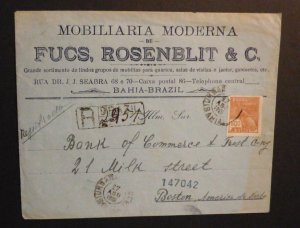 1926 Cover Bahia Brazil to Boston Massachusetts United States Mobiliaria Moderna