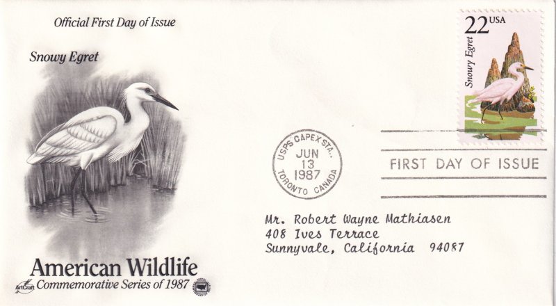 1987, American Wildlife-Snowy Egret, Art Craft/PCS, FDC (E13890)