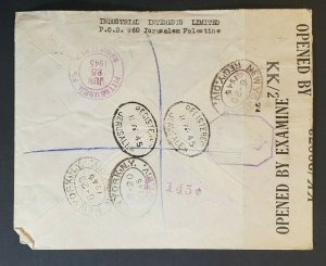 1945 Palestine to Pittsburgh PA Registered Censorship Commercial Air Mail Cover