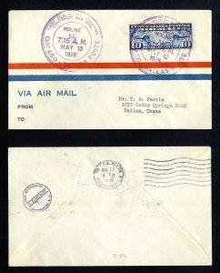 # C7 on CAM # 3 First Flight cover, Moline, IL to Dalas, TX - 5-12-1926