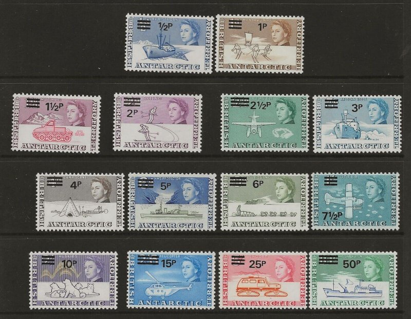 British Antarctic 1971 Decimal overprint set of 14 sg.24-37 lightly hinged mint