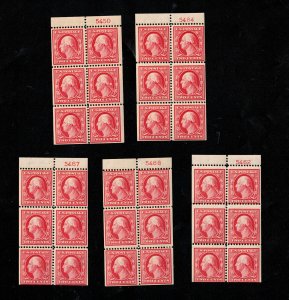 USA #375a Mint Fine - Very Fine Never Hinged Booklet Panes Group Of Five